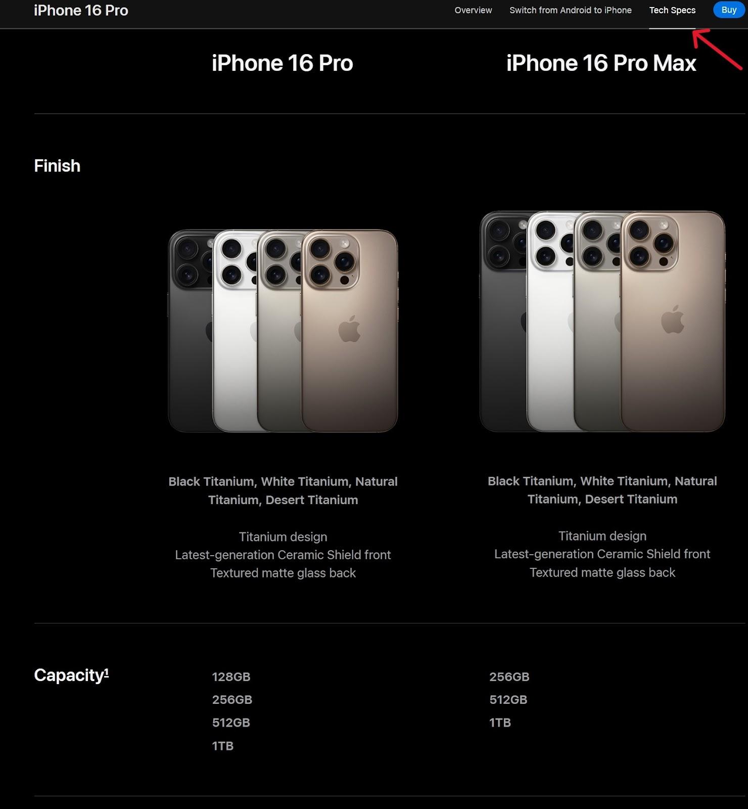 Apple iPhone 16 Pro landing page with product features and strategic navigation elements